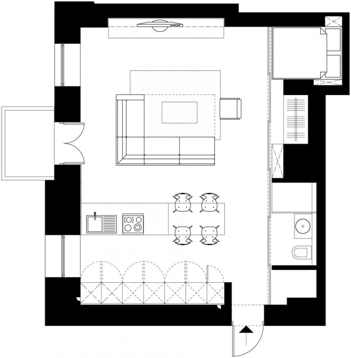 layout ng studio na 50 sq.