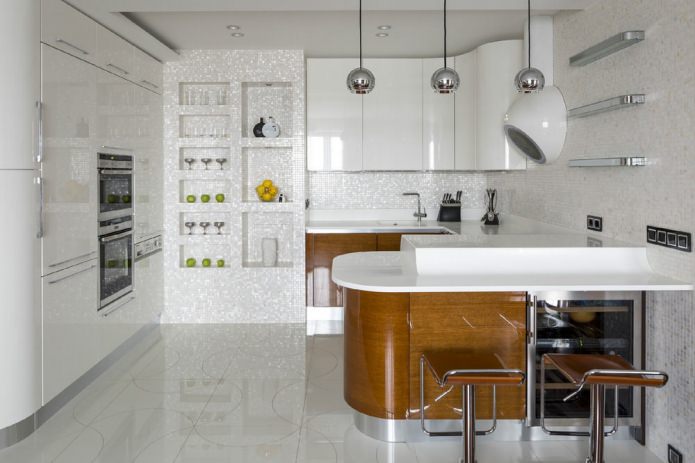 Kitchen with glossy elements