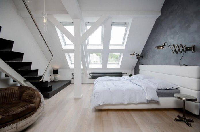white walls in the attic bedroom