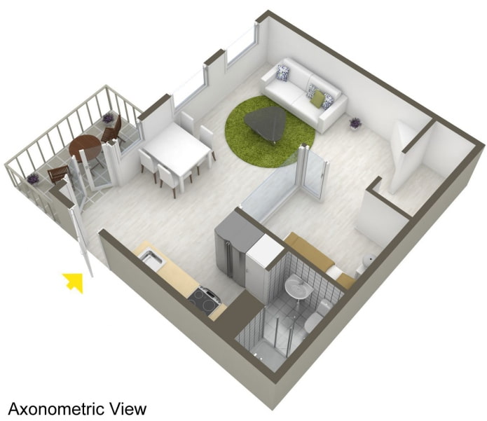 layout of a studio apartment 34 sq. m.