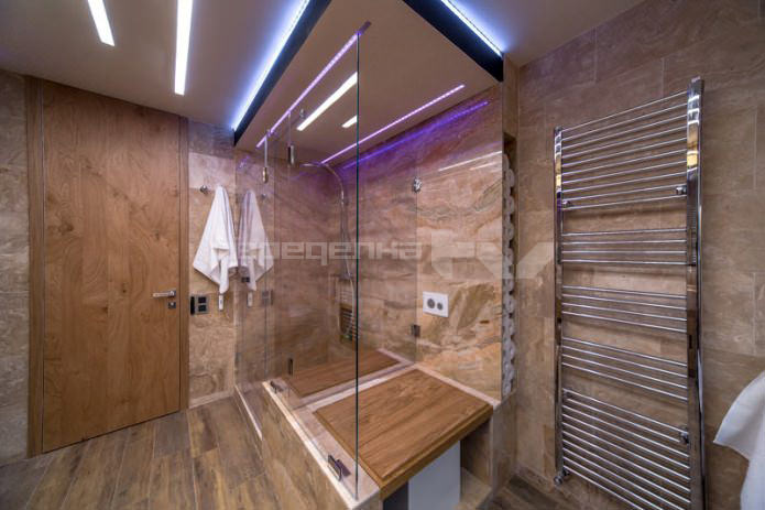 Shower cabin in the bathroom 12 sq. m.