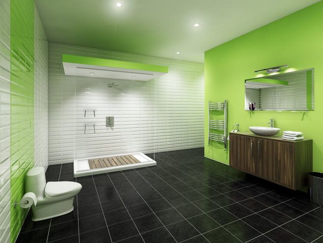 Fotó egy zöld fürdőszoba