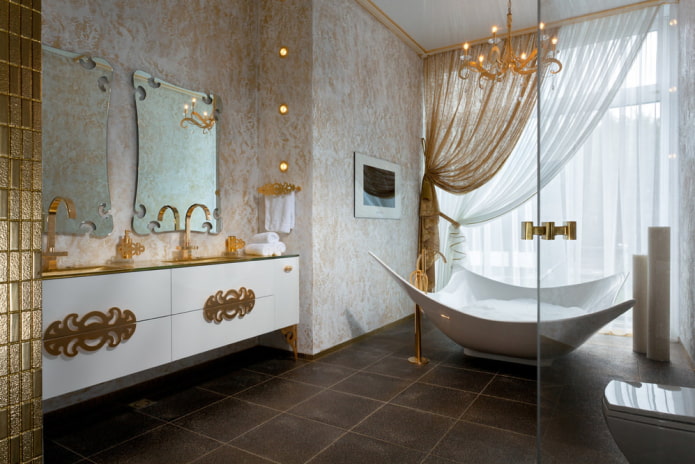 fürdőszoba belső arany színben