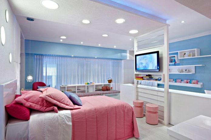 ห้องนอนเด็กสีชมพูและสีฟ้า blue