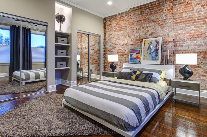 Red brick wall in the bedroom