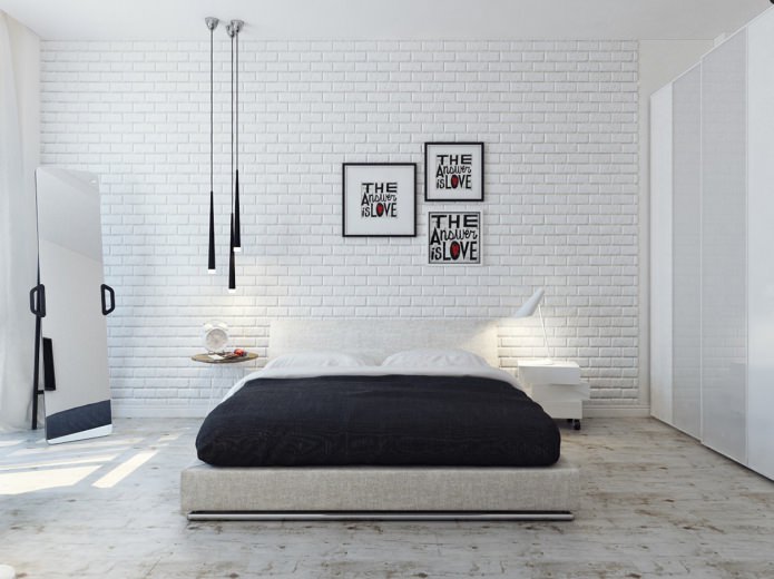 white brick wall in the bedroom