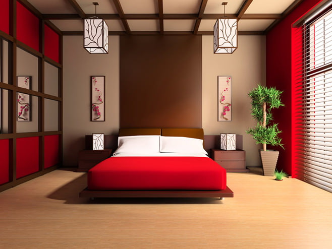 การออกแบบห้องนอนสีแดง