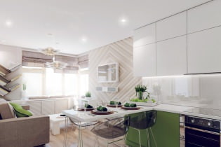 A great example of how to organize a kitchen-living room, bedroom, children's room and dressing room at 44 meters