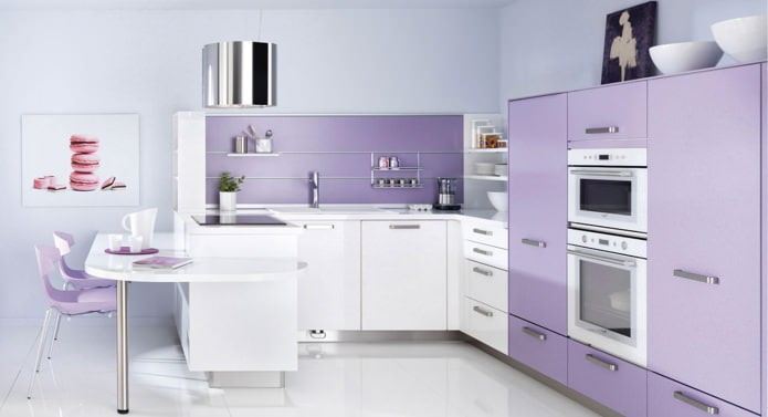 การออกแบบห้องครัวในโทนสีม่วง: คุณสมบัติ, ภาพถ่าย