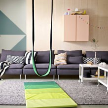 Swing a lakásban: típusok, a telepítés helyének megválasztása, a legjobb fotók és ötletek a belső térhez-13