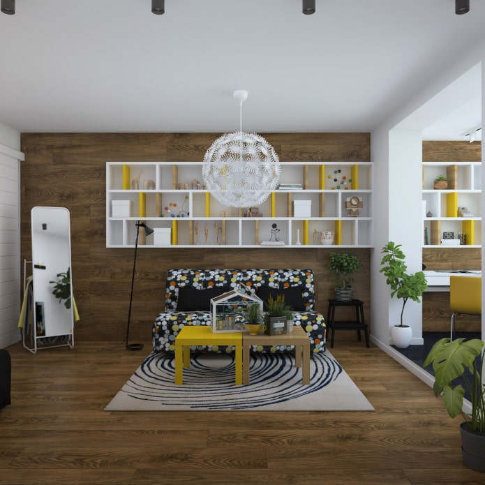 Design of a one-room apartment with a loggia: 3D project from Yulia Chernova