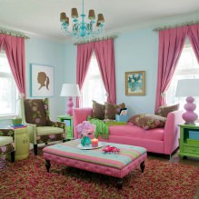 การออกแบบห้องนั่งเล่นสีชมพู: ตัวอย่างภาพถ่าย 50 ภาพ-6