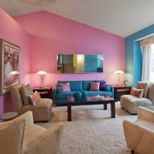 การออกแบบห้องนั่งเล่นสีชมพู: ตัวอย่างภาพถ่าย 50 ภาพ-21