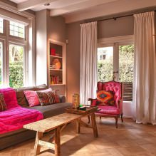 Дизајн дневне собе у ружичастој боји: 50 примера фотографија-3