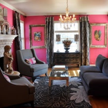 การออกแบบห้องนั่งเล่นสีชมพู: ตัวอย่างภาพถ่าย 50 ภาพ-1
