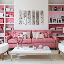 การออกแบบห้องนั่งเล่นสีชมพู: ตัวอย่างภาพถ่าย 50 ภาพ-15