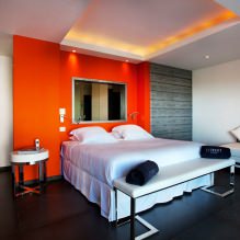 การออกแบบห้องนอนในโทนสีส้ม: คุณสมบัติการออกแบบ การผสมผสาน รูปภาพ-17
