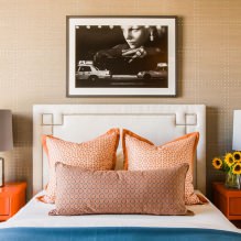 Hálószoba design narancssárga tónusokkal: tervezési jellemzők, kombinációk, 9. fotó