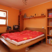 การออกแบบห้องนอนในโทนสีส้ม: คุณสมบัติการออกแบบ การผสมผสาน รูปภาพ-11