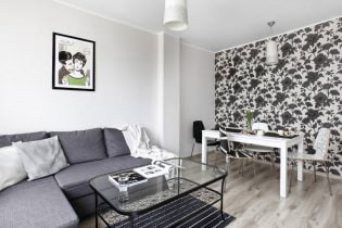 Weiße und schwarzweiße Tapeten im Wohnzimmer: 55 Fotos im Innenraum