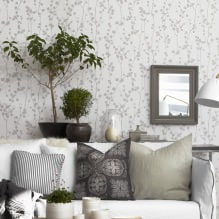 Weiße und schwarzweiße Tapeten im Wohnzimmer: 55 Fotos im Innenraum-9