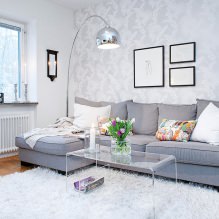 Weiße und schwarz-weiße Tapeten im Wohnzimmer: 55 Fotos im Innenraum-14