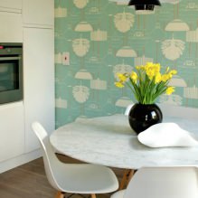 Kitchen design with green wallpaper: 55 modern photos in the interior-13