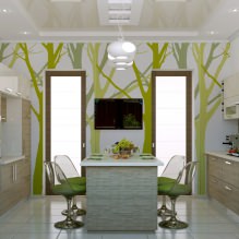 การออกแบบห้องครัวพร้อมวอลเปเปอร์สีเขียว: 55 รูปที่ทันสมัยในการตกแต่งภายใน-12