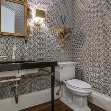 Wallpaper for the bathroom: pros and cons, types, design, 70 photos in the interior-23