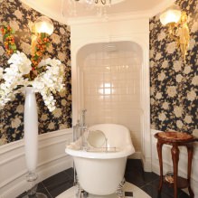 Wallpaper for the bathroom: pros and cons, types, design, 70 photos in the interior-13