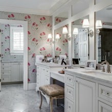 Wallpaper for the bathroom: pros and cons, types, design, 70 photos in the interior-10