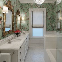 Wallpaper for the bathroom: pros and cons, types, design, 70 photos in the interior-11
