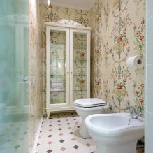 Tapéta a fürdőszobához: előnyök és hátrányok, típusok, design, 70 fotó a belső térben-22