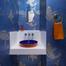Tapete für das Badezimmer: Vor- und Nachteile, Typen, Design, 70 Fotos im Innenraum-16