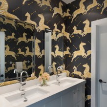 Wallpaper for the bathroom: pros and cons, types, design, 70 photos in the interior-24