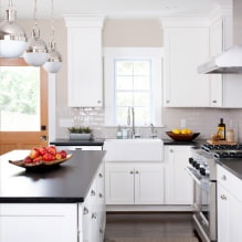 Design of a white kitchen with a black countertop: 80 best ideas, photos in the interior-15