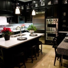 Црна гарнитура у унутрашњости у кухињи: дизајн, избор тапета, 90 фотографија-16