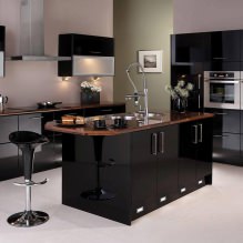Црна гарнитура у унутрашњости у кухињи: дизајн, избор тапета, 90 фотографија-27