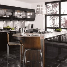 Црна гарнитура у унутрашњости у кухињи: дизајн, избор тапета, 90 фотографија-5