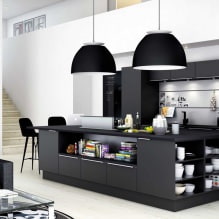 Црна гарнитура у унутрашњости у кухињи: дизајн, избор тапета, 90 фотографија-17
