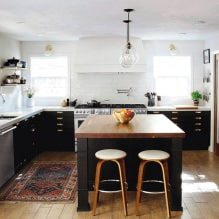 Црна гарнитура у унутрашњости у кухињи: дизајн, избор тапета, 90 фотографија-3