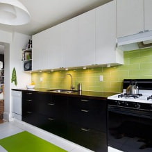 Црна гарнитура у унутрашњости у кухињи: дизајн, избор тапета, 90 фотографија-1