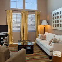 Дизајн собе са златним завесама: избор тканине, комбинације, врсте завеса, 70 фотографија -15