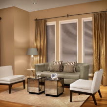 Design of a room with golden curtains: choice of fabric, combinations, types of curtains, 70 photos -0