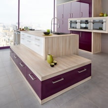 Purple set in the kitchen: design, combinations, choice of style, wallpaper and curtains-14