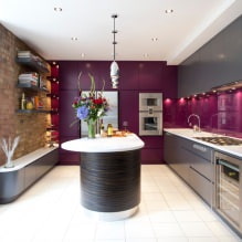 Purple set in the kitchen: design, combinations, choice of style, wallpaper and curtains-2