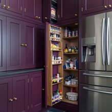 Љубичаста гарнитура у кухињи: дизајн, комбинације, избор стила, тапете и завесе-6