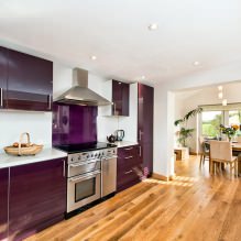 Purple set in the kitchen: design, combinations, choice of style, wallpaper and curtains-7