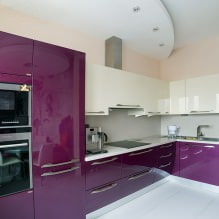 Purple set in the kitchen: design, combinations, choice of style, wallpaper and curtains-5