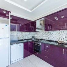 Purple set in the kitchen: design, combinations, choice of style, wallpaper and curtains-15